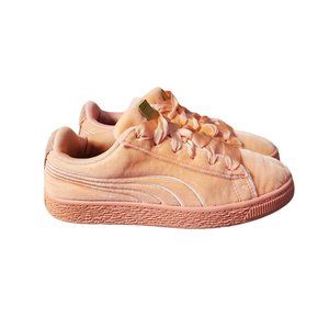 Puma Kid's Basket Classic Sneaker Shoes Size 3Y Orange Suede Fur